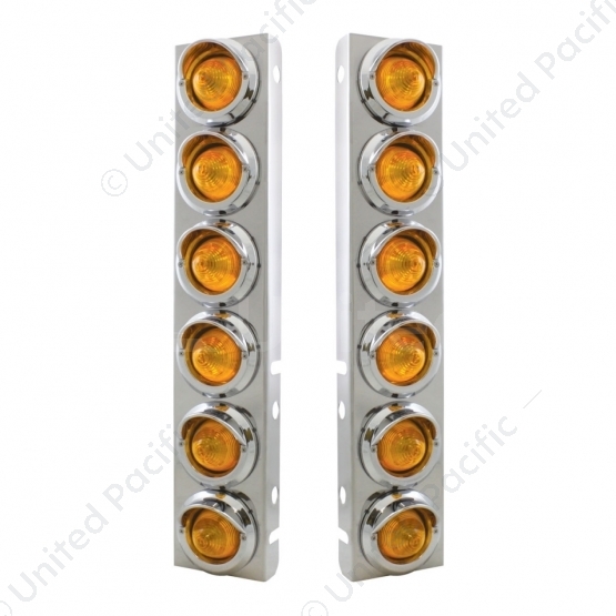 SS Front Air Cleaner Bracket With 12X 9 LED 2" Beehive Lights & Visors For Peterbilt-Amber LED & Len