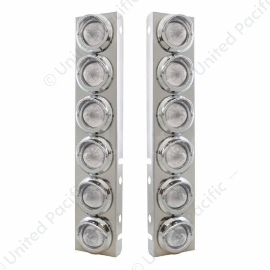 SS Front Air Cleaner Bracket With 12X 9 LED 2" Beehive Lights & Visors For Peterbilt-Amber LED/Clear