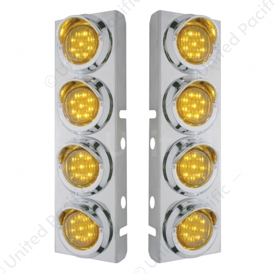 SS Front Air Cleaner Bracket With 8X 9 LED 2" Lights & Visors For Peterbilt-Amber LED & Lens
