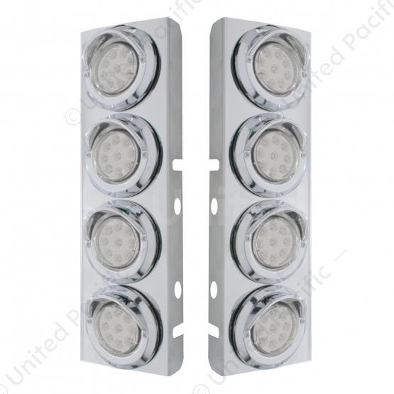 SS Front Air Cleaner Bracket With 8X 9 LED 2" Reflector Lights & Visors For Peterbilt -Amber LED/Cle