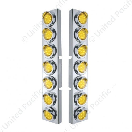 SS Front Air Cleaner Bracket With 14X 9 Amber LED 2" Lights & Visors Bezel For KW Trucks -Amber Lens