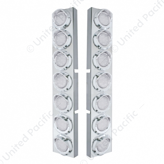 SS Front Air Cleaner Bracket With 14X 9 Amber LED 2" Lights & Visors Bezel For KW Trucks -Clear Lens