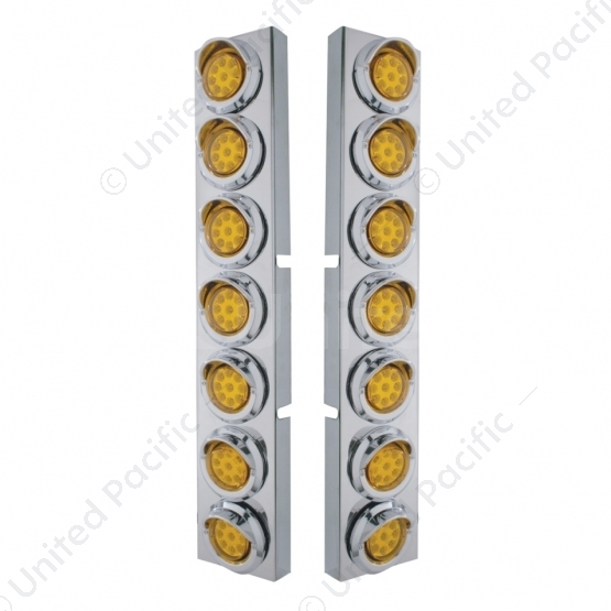 SS Front Air Cleaner Bracket With 14X 9 Amber LED 2" Reflector Lights & Visors For KW Trucks-Amber L