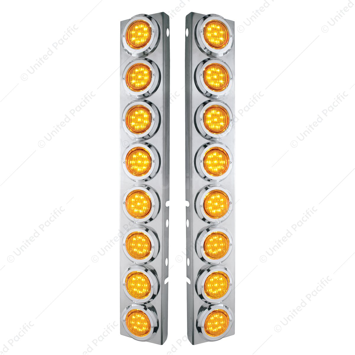 SS Front Air Cleaner Bracket With 16X 9 LED 2" Lights & Bezels For Peterbilt-Amber LED & Lens