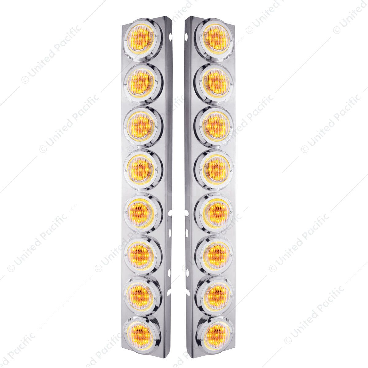 SS Front Air Cleaner Bracket With 16X 9 LED 2" Lights & Bezels For Peterbilt-Amber LED/Clear Lens