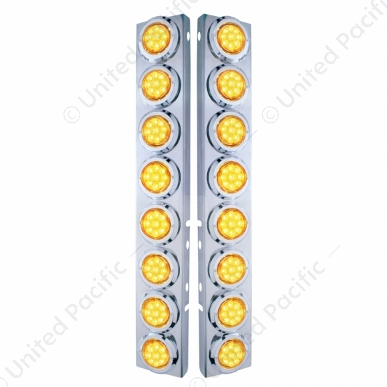 SS Front Air Cleaner Bracket With 16X 9 LED 2" Reflector Lights & Bezels For Peterbilt-Amber LED & L