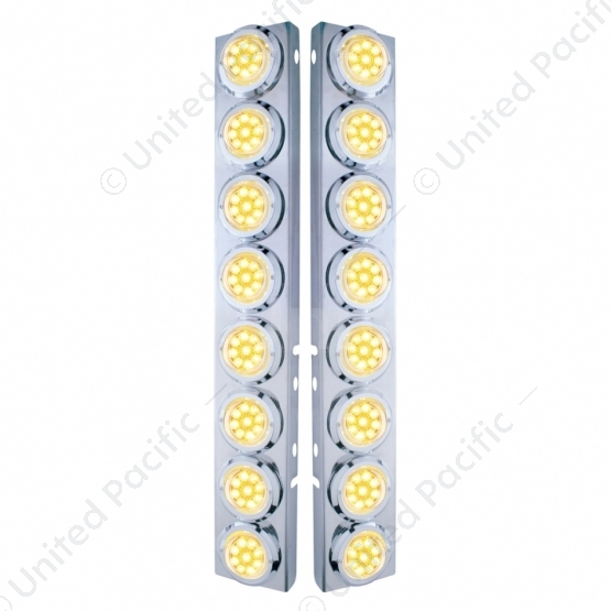 SS Front Air Cleaner Bracket With 16X 9 LED 2" Reflector Lights & Bezels For Peterbilt-Amber LED/Cle