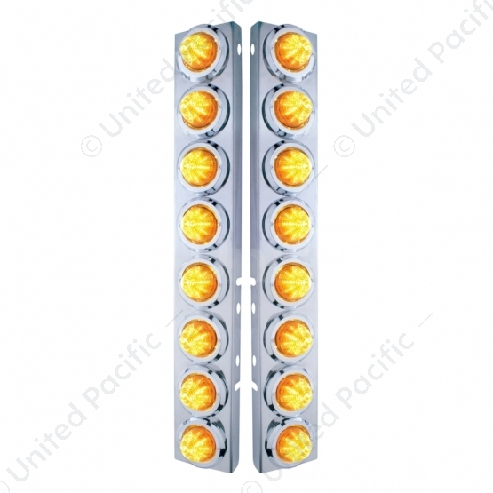 SS Front Air Cleaner Bracket With 16X 9 LED 2" Beehive Lights & Bezels For Peterbilt-Amber LED & Len