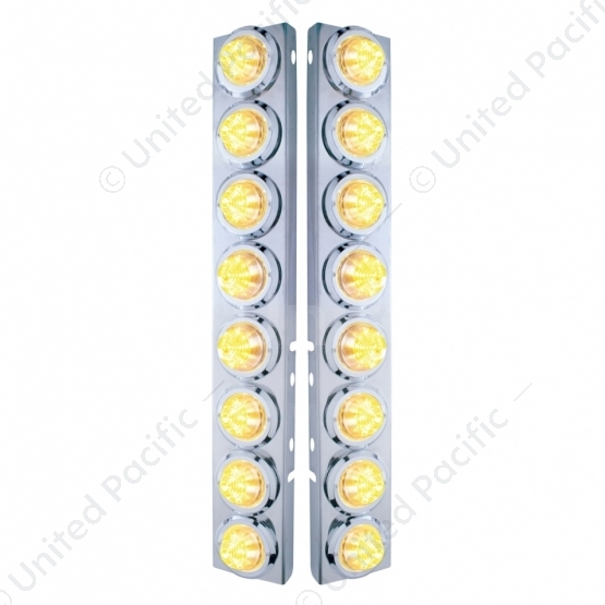 SS Front Air Cleaner Bracket With 16X 9 LED 2" Beehive Lights & Bezels For Peterbilt-Amber LED/Clear