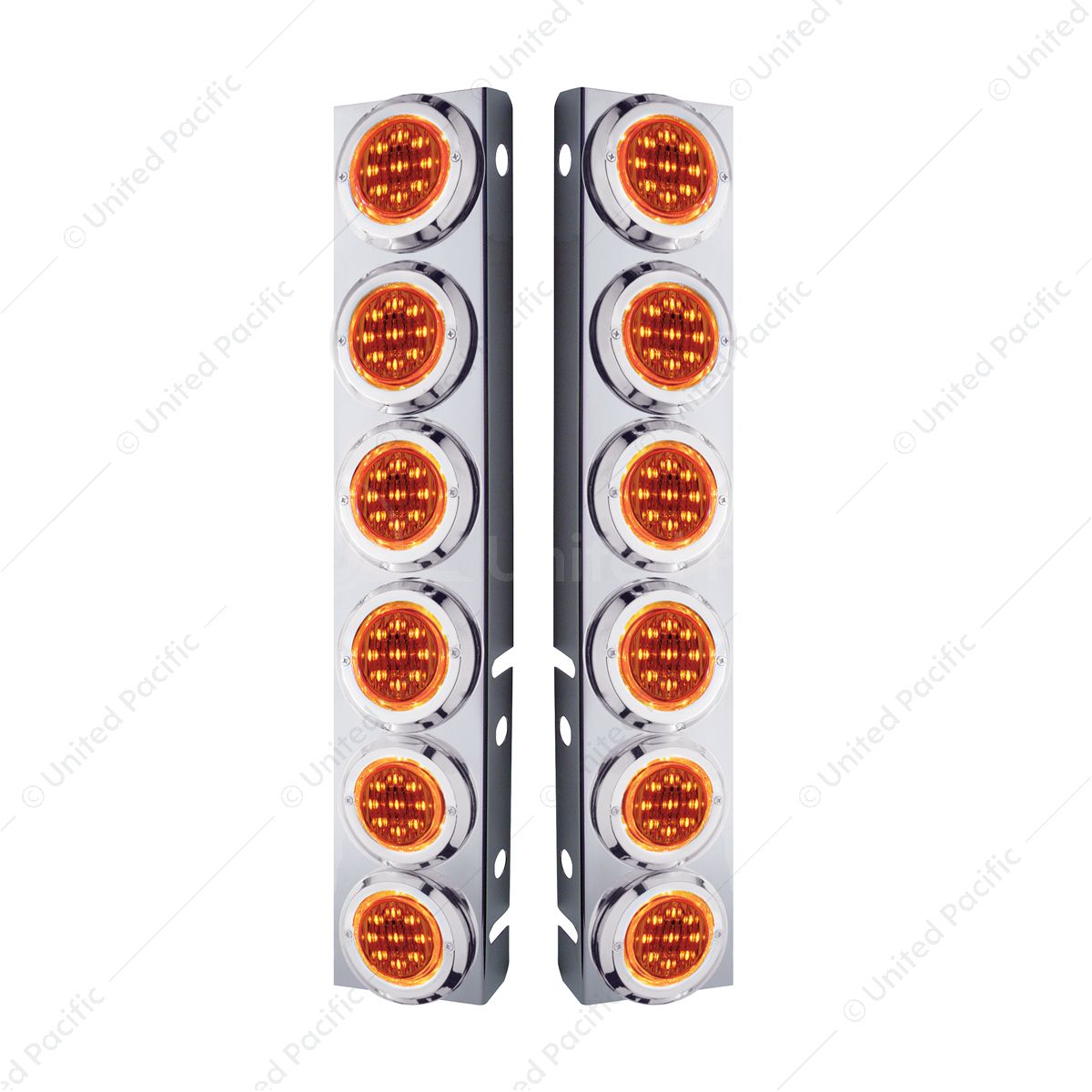 SS Front Air Cleaner Bracket With 12X 9 LED 2" Lights & Bezels For Peterbilt-Amber LED & Lens