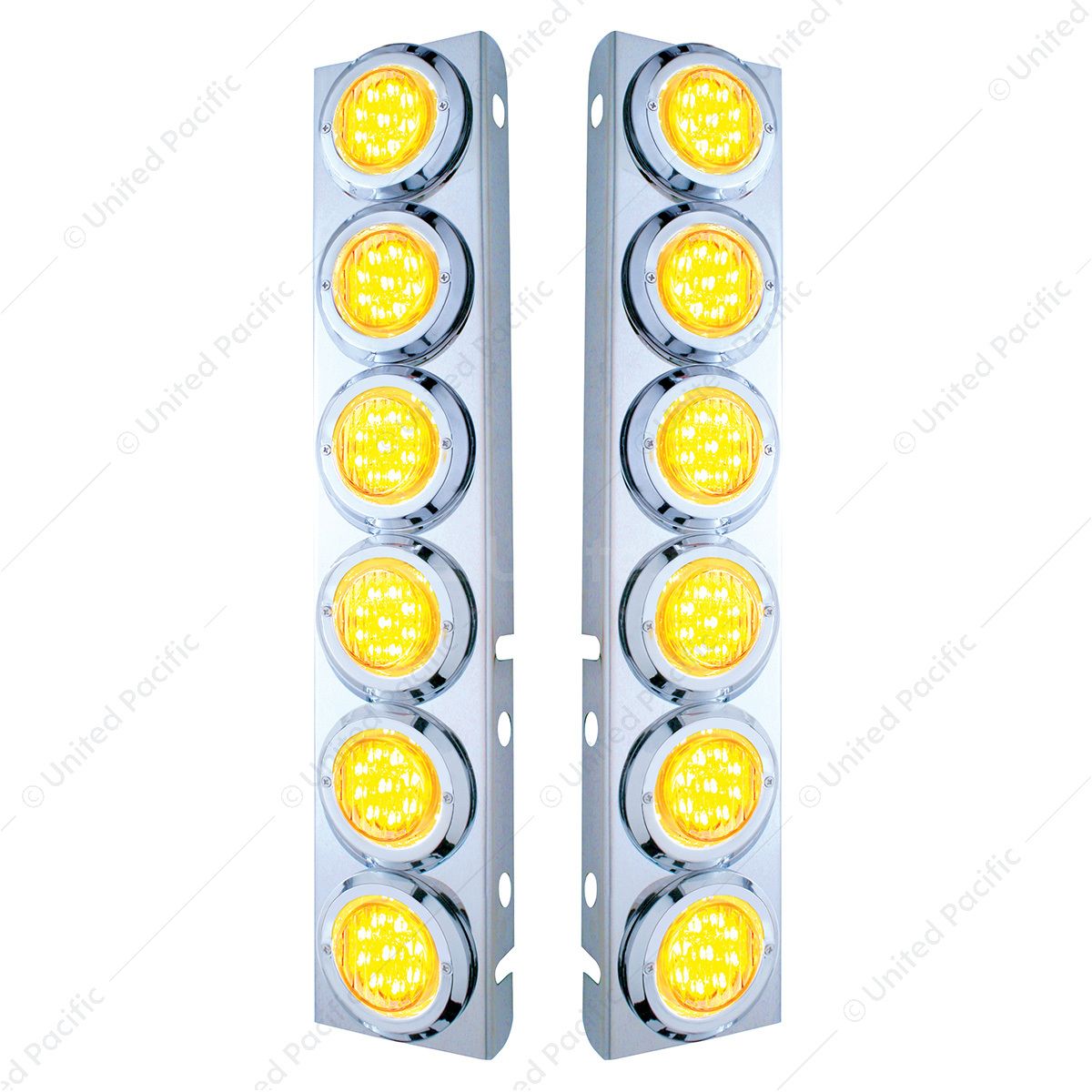 SS Front Air Cleaner Bracket With 12X 9 LED 2" Lights & Bezels For Peterbilt-Amber LED/Clear Lens