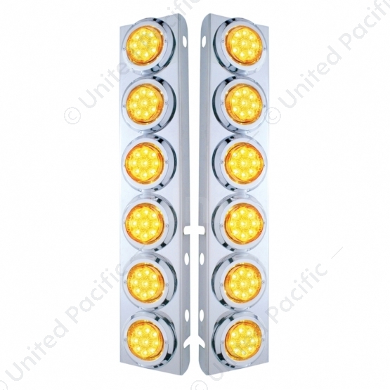SS Front Air Cleaner Bracket With 12X 9 LED 2" Reflector Lights & Bezels For Peterbilt-Amber LED & L