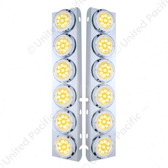 SS Front Air Cleaner Bracket With 12X 9 LED 2" Reflector Lights & Bezels For Peterbilt-Amber LED/Cle