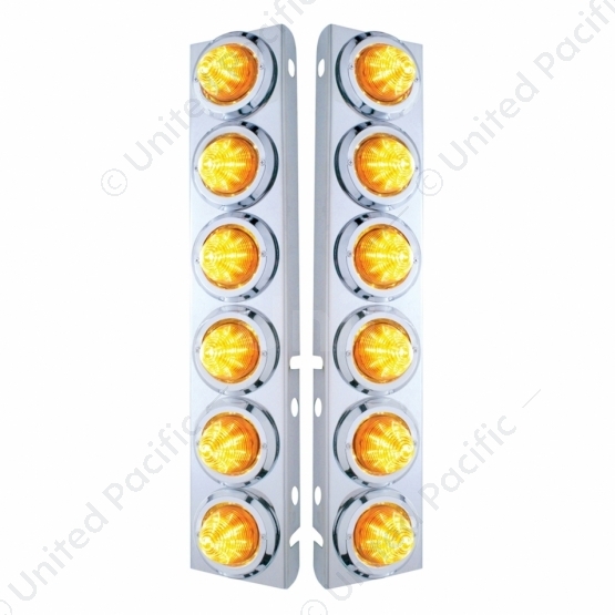 SS Front Air Cleaner Bracket With 12X 9 LED 2" Beehive Lights & Bezels For Peterbilt-Amber LED & Len