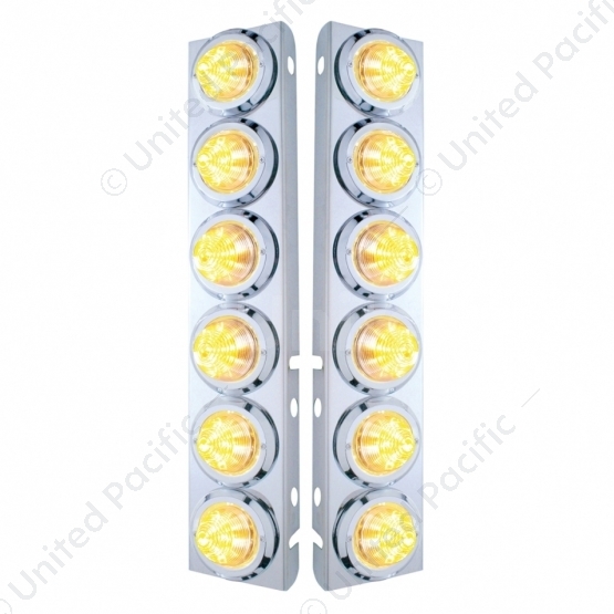 SS Front Air Cleaner Bracket With 12X 9 LED 2" Beehive Lights & Bezels For Peterbilt-Amber LED/Clear