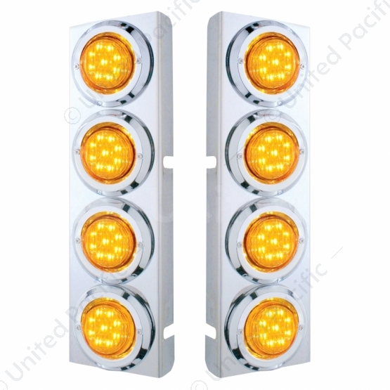 SS Front Air Cleaner Bracket With 8X 9 LED 2" Lights & Bezels For Peterbilt-Amber LED & Lens