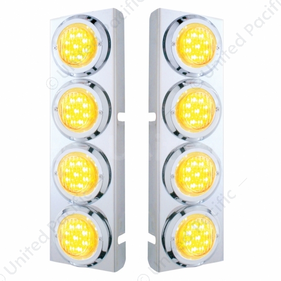 SS Front Air Cleaner Bracket With 8X 9 LED 2" Lights & Bezels For Peterbilt-Amber LED/Clear Lens