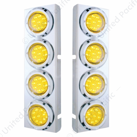 SS Front Air Cleaner Bracket With 8X 9 LED 2" Reflector Lights & Bezels For Peterbilt -Amber LED & L