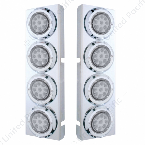 SS Front Air Cleaner Bracket With 8X 9 LED 2" Reflector Lights & Bezels For Peterbilt -Amber LED/Cle