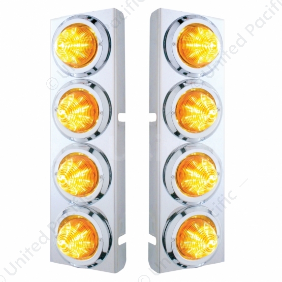 SS Front Air Cleaner Bracket With 8X 9 LED 2" Beehive Lights & Bezels For Peterbilt-Amber LED & Lens