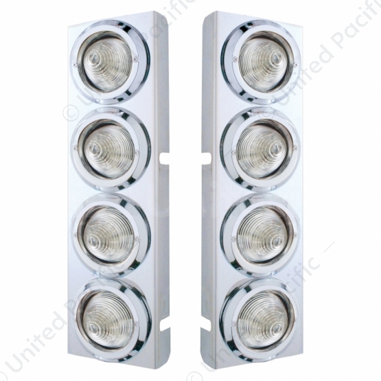 SS Front Air Cleaner Bracket With 8X 9 LED 2" Beehive Lights & Bezels For Peterbilt-Amber LED/Clear