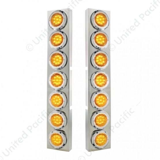 SS Front Air Cleaner Bracket With 14X 9 LED 2" Lights & Bezel For KW Trucks -Amber LED & Lens