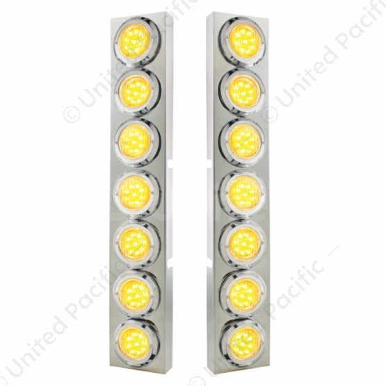 SS Front Air Cleaner Bracket With 14X 9 LED 2" Lights & Bezel For KW Trucks -Amber LED/Clear Lens