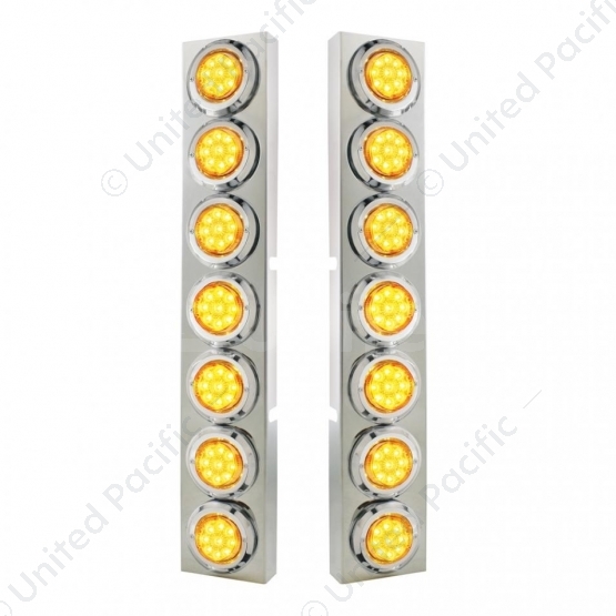 SS Front Air Cleaner Bracket With 14X 9 Amber LED 2" Reflector Lights & Bezel For KW Trucks -Amber L