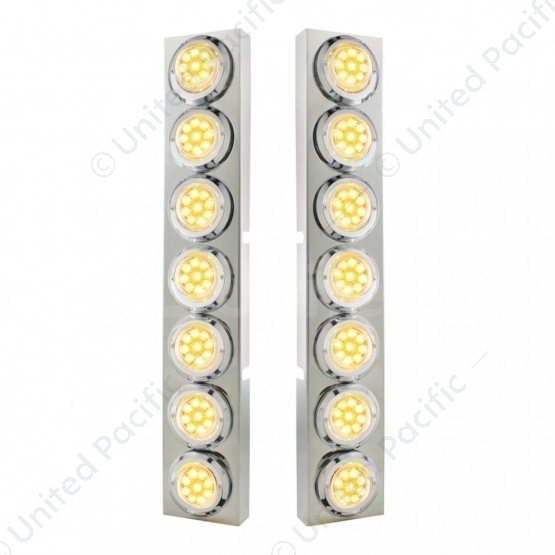 SS Front Air Cleaner Bracket With 14X 9 Amber LED 2" Reflector Lights & Bezel For KW Trucks -Clear L