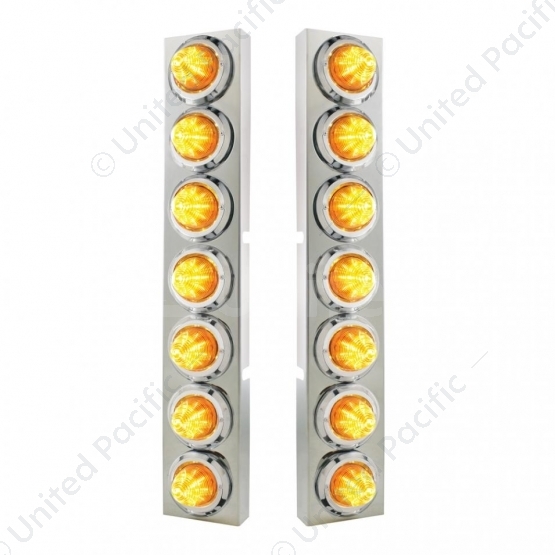 SS Front Air Cleaner Bracket With 14X 9 Amber LED 2" Beehive Lights & Bezels For KW Trucks -Amber Le