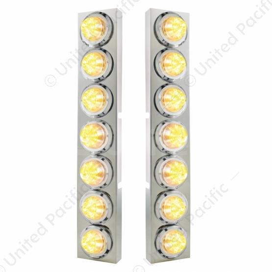 SS Front Air Cleaner Bracket With 14X 9 Amber LED 2" Beehive Lights & Bezels For KW Trucks -Clear Le