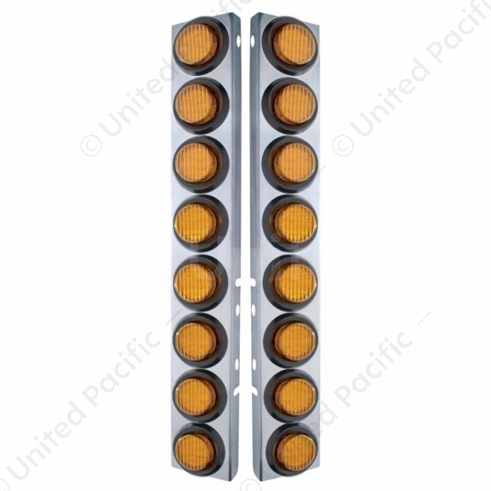 SS Front Air Cleaner Bracket With 16X 9 LED 2" Lights For Peterbilt-Amber LED & Lens