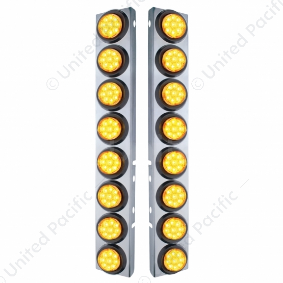 SS Front Air Cleaner Bracket With 16X 9 LED 2" Reflector Lights For Peterbilt-Amber LED & Lens