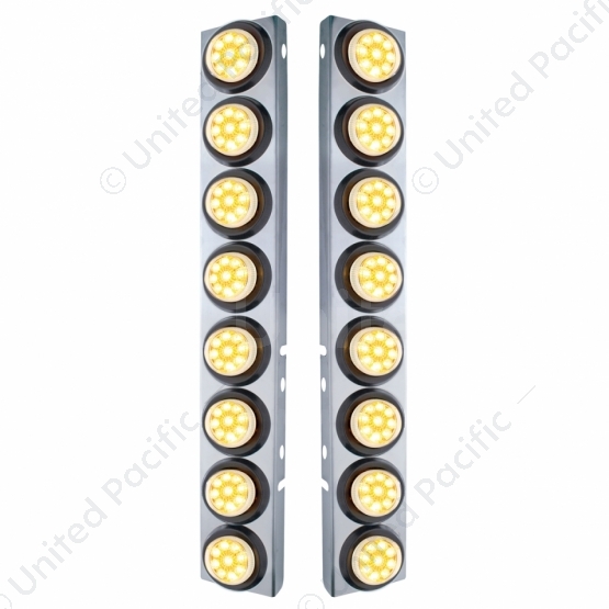 SS Front Air Cleaner Bracket With 16X 9 LED 2" Reflector Lights For Peterbilt-Amber LED/Clear Lens