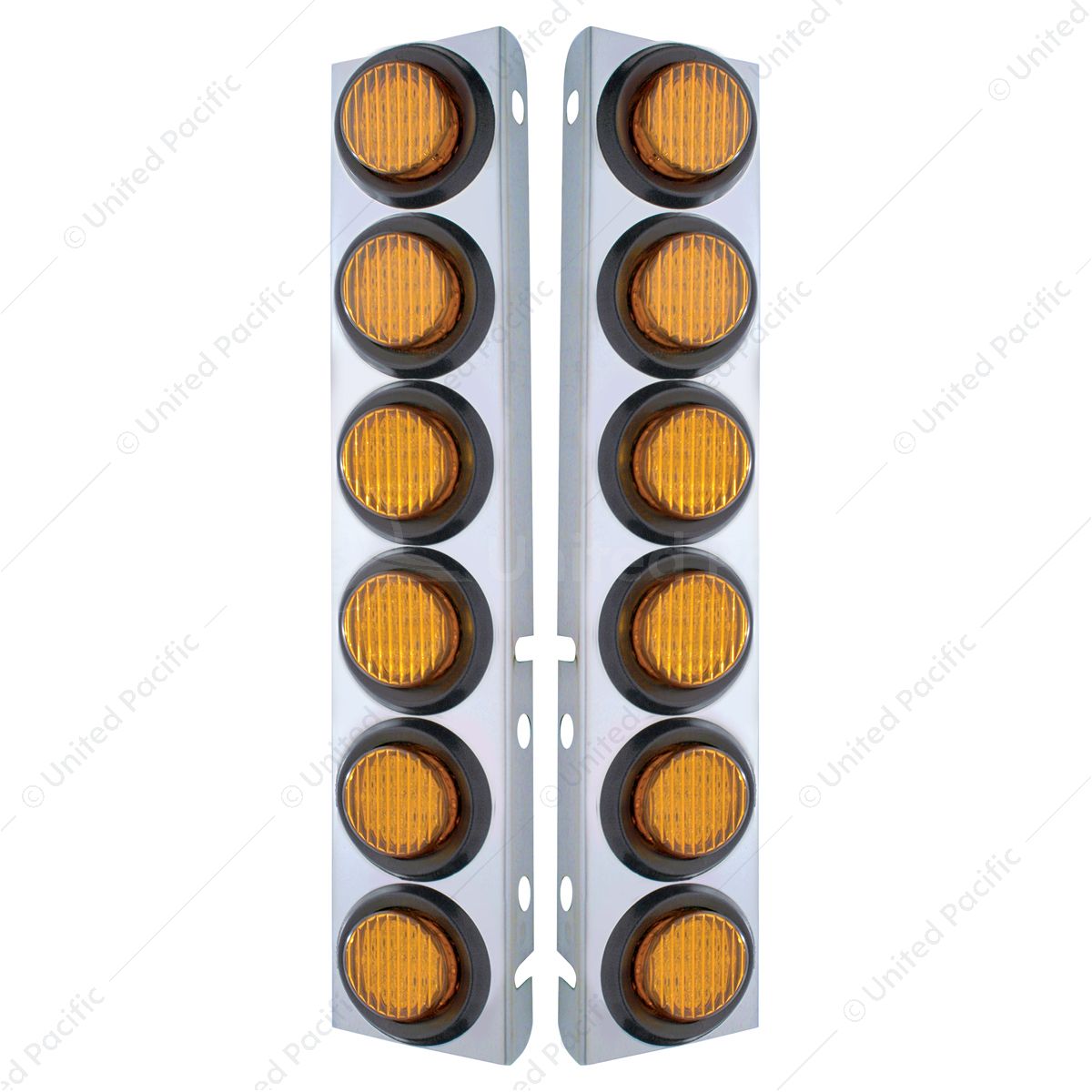 SS Front Air Cleaner Bracket With 12X 9 LED 2" Lights For Peterbilt-Amber LED & Lens