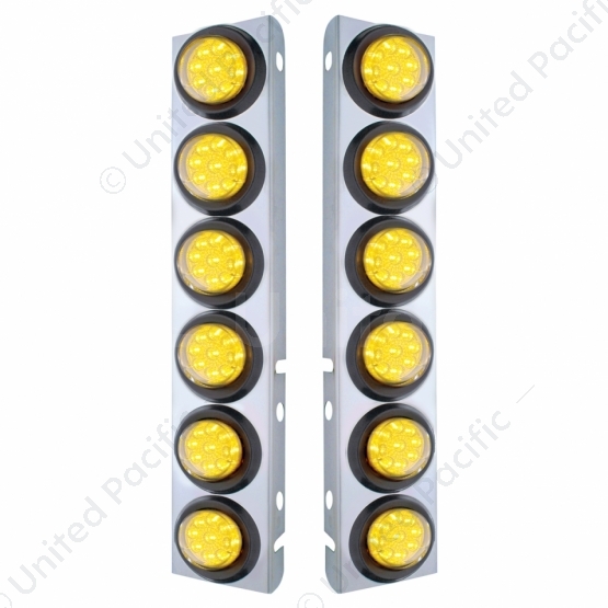 SS Front Air Cleaner Bracket With 12X 9 LED 2" Reflector Lights For Peterbilt-Amber LED & Lens