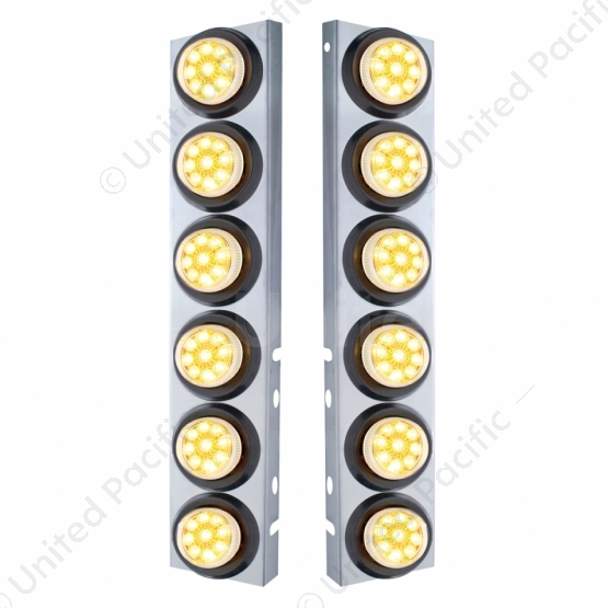 SS Front Air Cleaner Bracket With 12X 9 LED 2" Reflector Lights For Peterbilt-Amber LED/Clear Lens