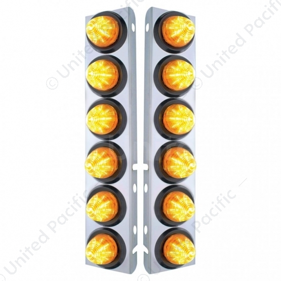 SS Front Air Cleaner Bracket With 12X 9 LED 2" Beehive Lights For Peterbilt-Amber LED & Lens