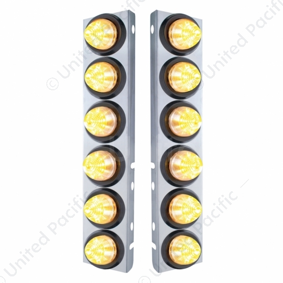 SS Front Air Cleaner Bracket With 12X 9 LED 2" Beehive Lights For Peterbilt-Amber LED/Clear Lens