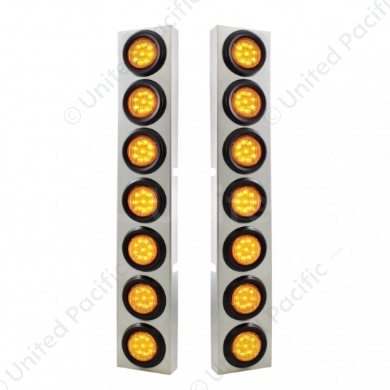 SS Front Air Cleaner Bracket With 14X 9 LED 2" Lights Bezel For KW Trucks -Amber LED & Lens