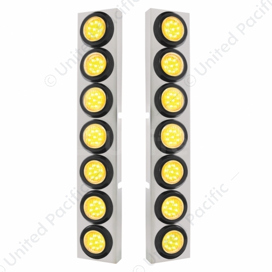 SS Front Air Cleaner Bracket With 14X 9 LED 2" Lights Bezel For KW Trucks -Amber LED/Clear Lens