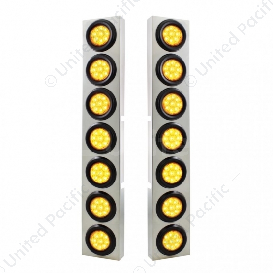 SS Front Air Cleaner Bracket With 14X 9 Amber LED 2" Reflector Lights For KW Trucks -Amber Lens