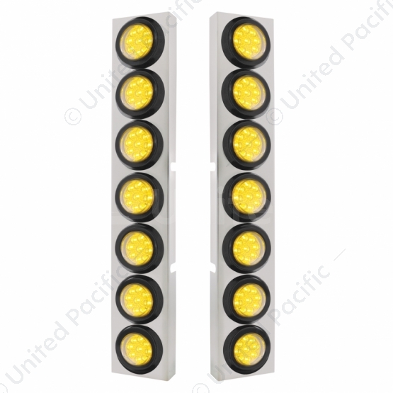 SS Front Air Cleaner Bracket With 14X 9 Amber LED 2" Reflector Lights For KW Trucks -Clear Lens