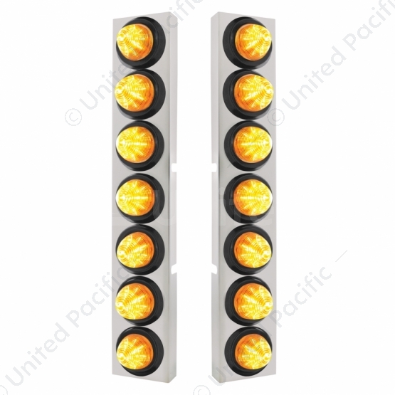 SS Front Air Cleaner Bracket With 14X 9 LED 2" Beehive Lights Bezel For KW Trucks -Amber LED & Lens