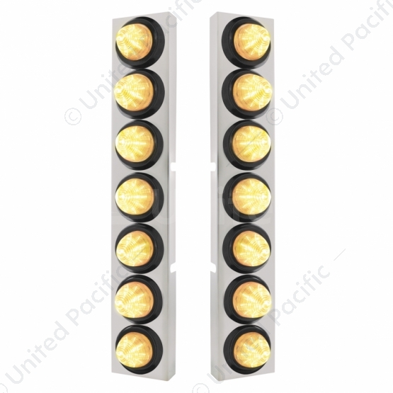 SS Front Air Cleaner Bracket With 14X 9 LED 2" Beehive Lights Bezel For KW Trucks -Amber LED/Clear L