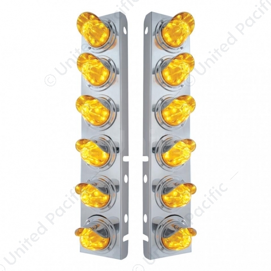 SS Front Air Cleaner Bracket With 12X 11 LED Watermelon Lights & Visors For Peterbilt-Amber LED & Le