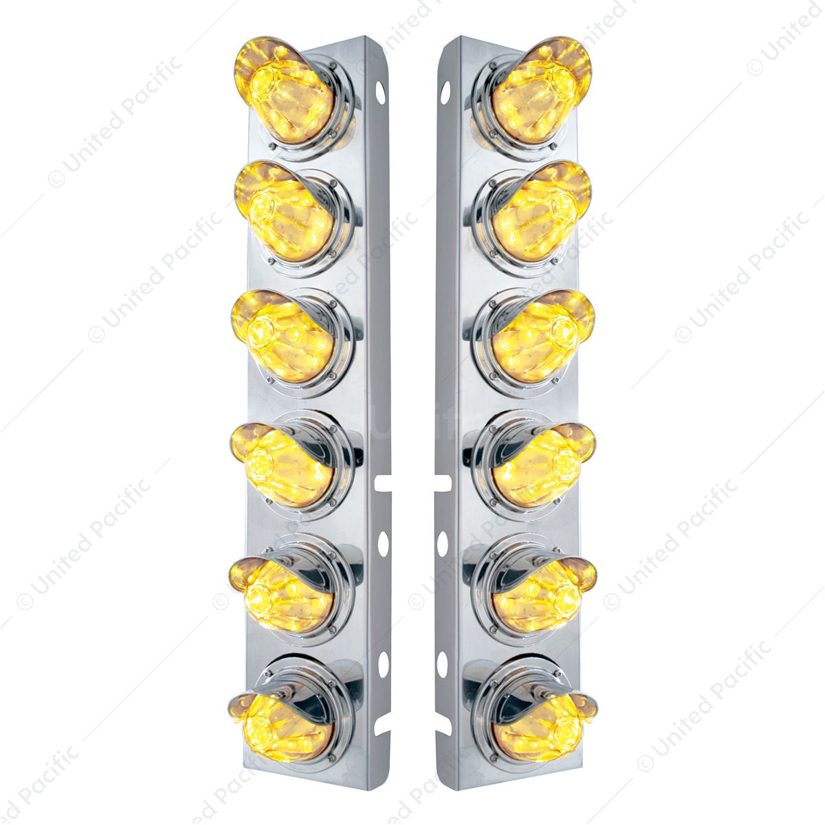 SS Front Air Cleaner Bracket With 12X 11 LED Watermelon Lights & Visors For Peterbilt-Amber LED/Clea