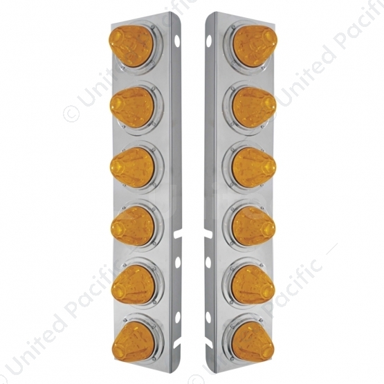 SS Front Air Cleaner Bracket With 12X 11 LED Watermelon Lights & Bezels For Peterbilt-Amber LED & Le