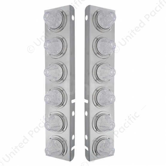 SS Front Air Cleaner Bracket With 12X 11 LED Watermelon Lights & Bezels For Peterbilt-Amber LED/Clea