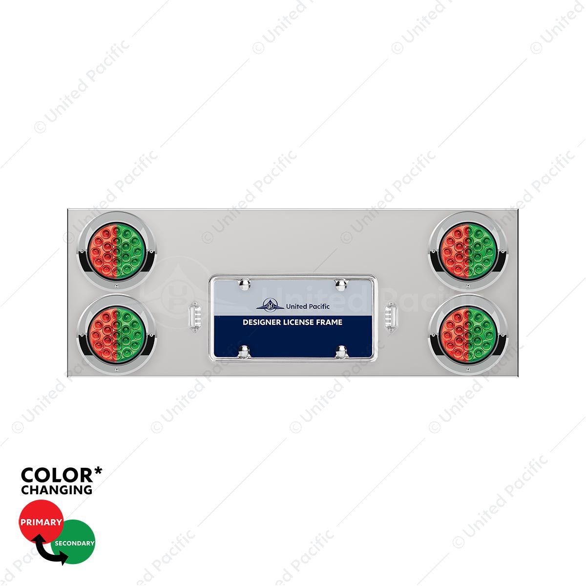 33-3/4" SS Rear Center Panel With 4X 19 LED 4" Double Fury Lights & Visors-Red & Green LED